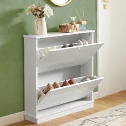 Sobuy Fsr99-W Shoe Flipper with 2 Flaps Shoe Cabinet Narrow Shoe Rack Shoe Chest Shoe Storage