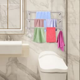 3-Tiers Towel Bars Freely Retractable 17-31 Inches Bathroom Towel Rack with Hooks Stainless Steel Towel Rails Wall Mounted