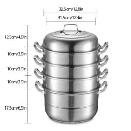 Large Capacity 304 Stainless Steel Steamer Pot with 3 Steamed Compartments and Lid, Durable, Rust-Resistant, Perfect for