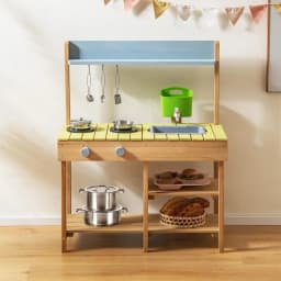 Mud Kitchen Outdoor, Children's Kitchen Wood with Water Function,with Hooks and Removable Shelf,for Children from 3 Years