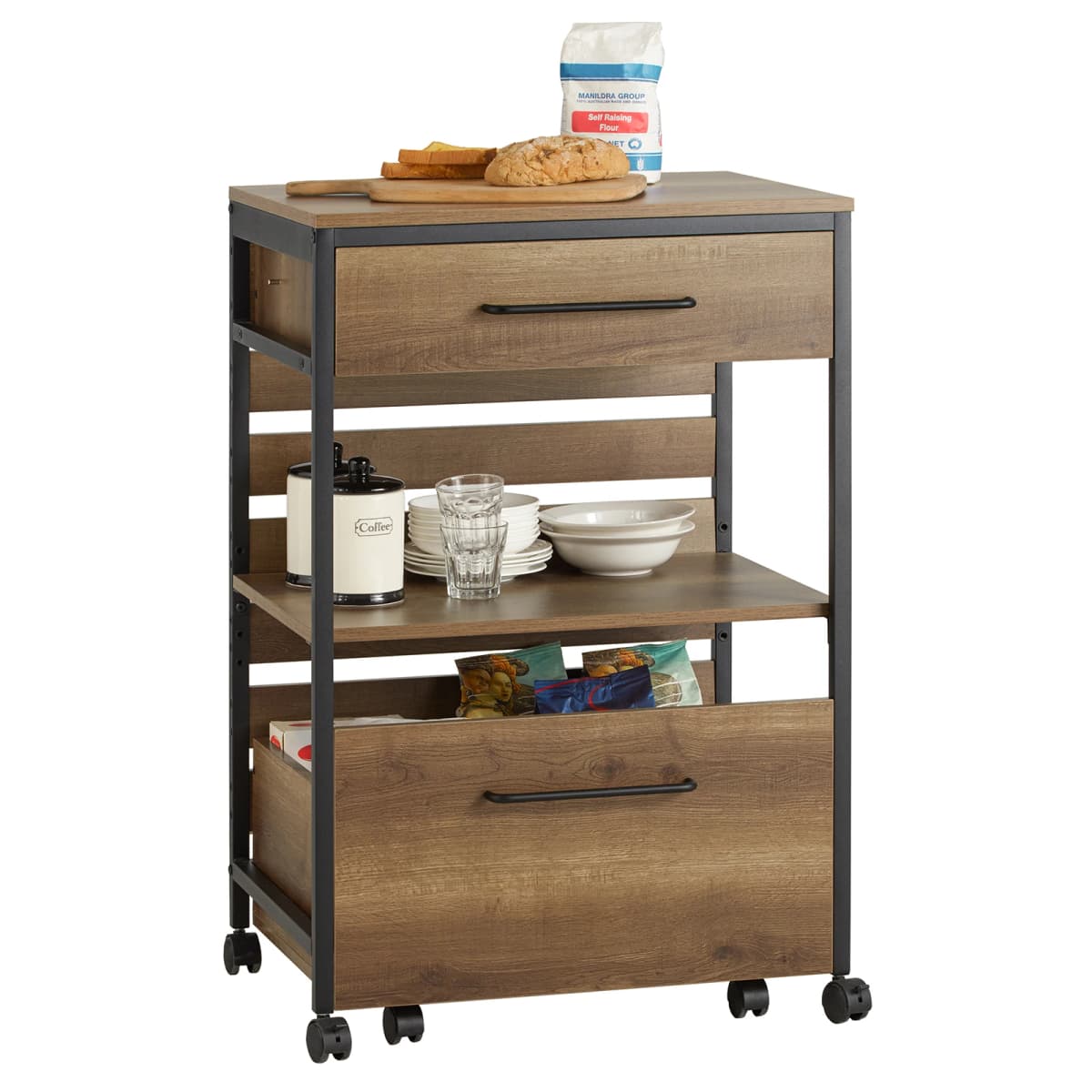 SoBuy FKW118-PF serving trolley with 1 removable storage struhe kitchen trolley on roller trolley bar cart