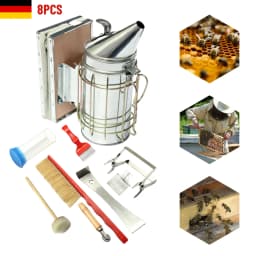 7 Pcs Beekeeping Tools and Accessories, Stainless Steel Beekeeping Tools Kit, with Manual Smoker Beehive& J-Hook Bee Brush