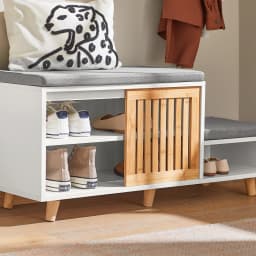 SoBuy FSR125-WN Shoe bench with 2 seats and 1 sliding door bench seat with storage plank bench Shoe chest seat chest of drawers for children