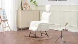 COMHOMA Rocking chair Rocking armchair with Armrests Headrest, Teddy Plush Swing armchair Ear armchair Sunbed Beige