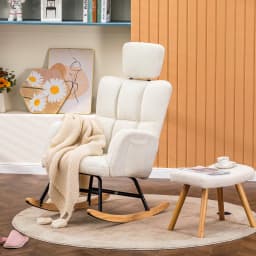 COMHOMA Rocking chair Rocking armchair with Armrests Headrest, Teddy Plush Swing armchair Ear armchair Sunbed Beige