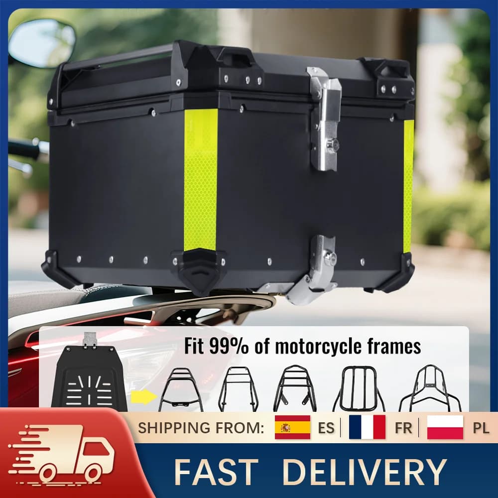 65L Aluminum Motorcycle Trunk Box Waterproof Top Box Tail Box Trunk Universal Motorbike Storage Case Tail Box Luggage