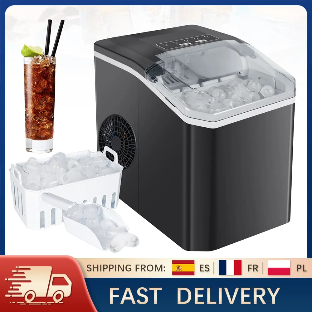 Portable Ice Maker Machine 12KG/24H Fast Ice Making in 6Min with Self-Cleaning LED Automatic Mini Electric Bullet Ice Cube Maker