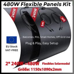 Solar Energy Kit 480W | 2 Panels, 18 Efficiency, Easy installation for Homes, camping cars and Off-Grid Systems, Flexible Panels, High performance