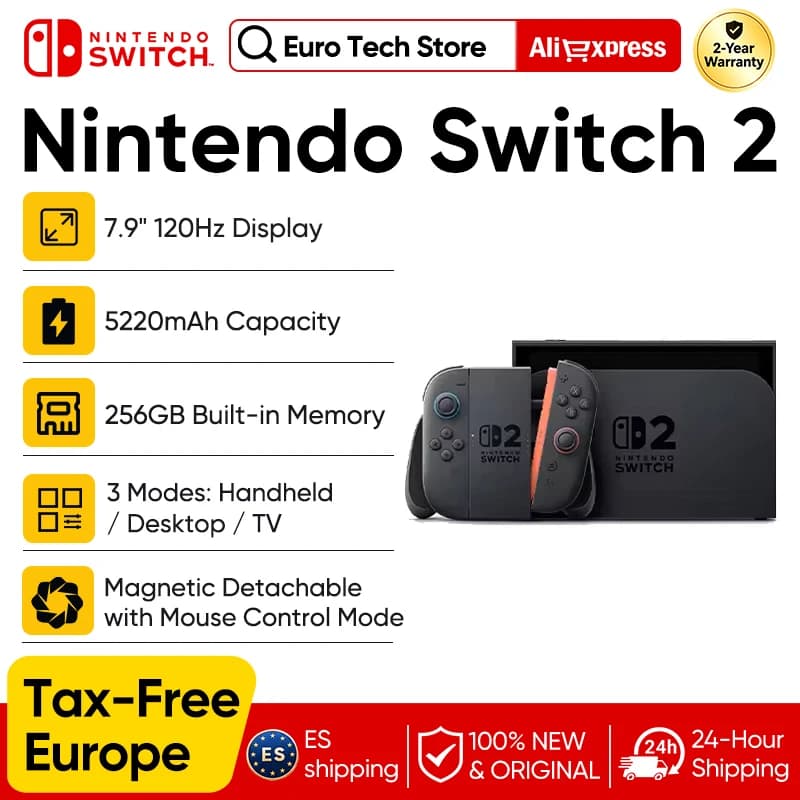 New Nintendo Switch 2 World Premiere 7.9'' Screen Joy‑Con Handle Enhanced Audio Adjustable Backward compatible three modes of