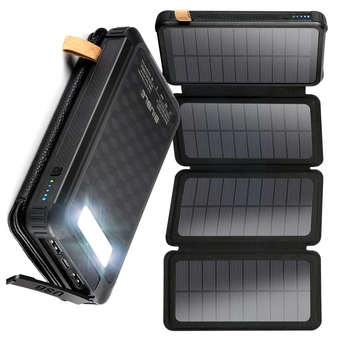 Waterproof Solar Power Bank with Folding Solar Panels, 5V 2A USB Output, Portable Outdoor Camping Sun Power for Phones, Real Cap