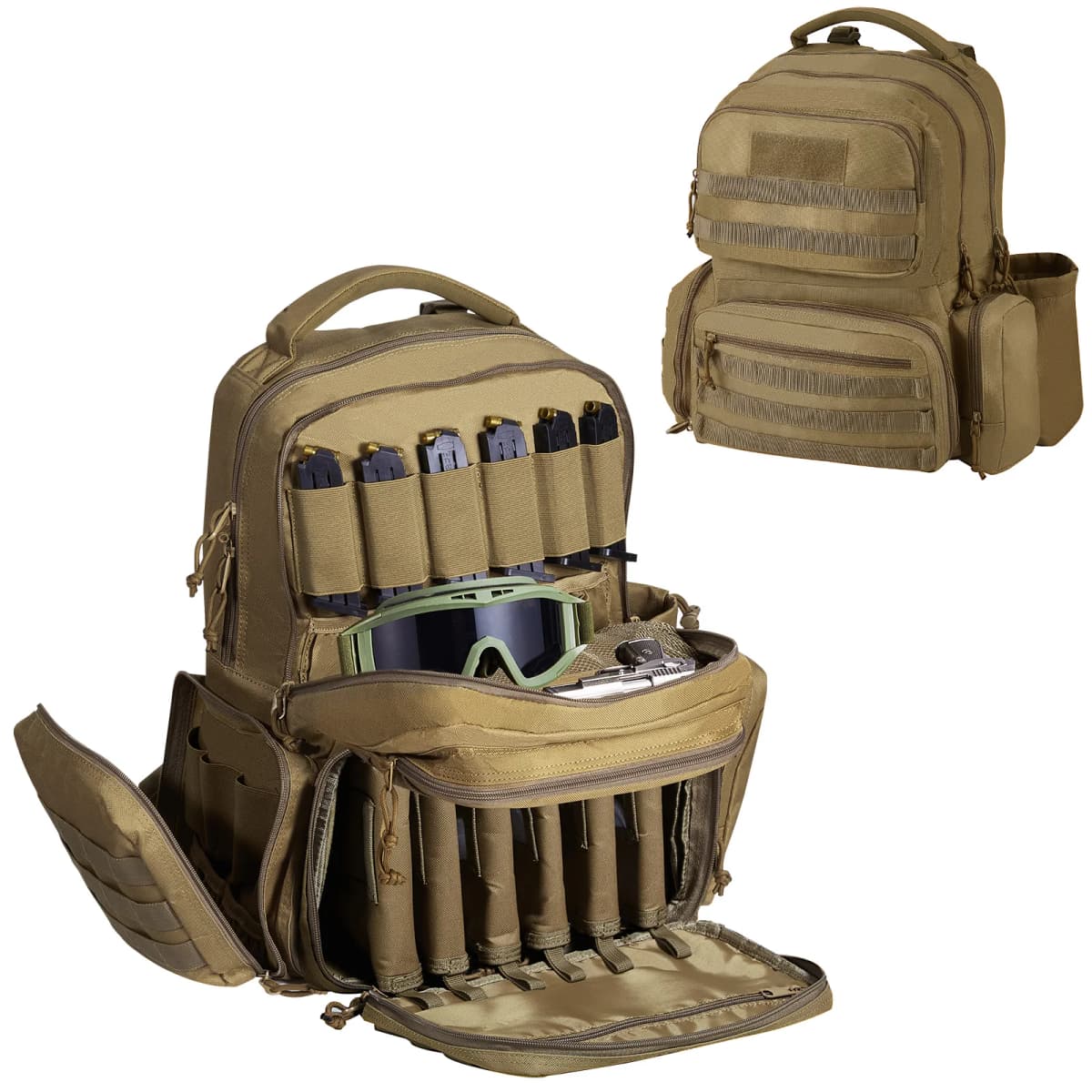 SucceBuy Tactical Range Backpack 2/6 Pistols Gun Backpack with Independent Pistol Bags and Magazines Pistol Backpack for Outdoor