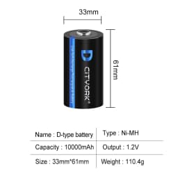 CITYORK 1.2V D Battery 10000 mAh LR20 R20 NIMH + LCD Smart Charger for AA AAA C D 9V Batteries