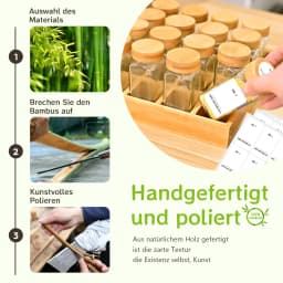 Natural Bamboo Spice Rack With 12 120ml Glass Spice Jars, With Bamboo Lids And Diy Labels, Easy To Move Spice Storage