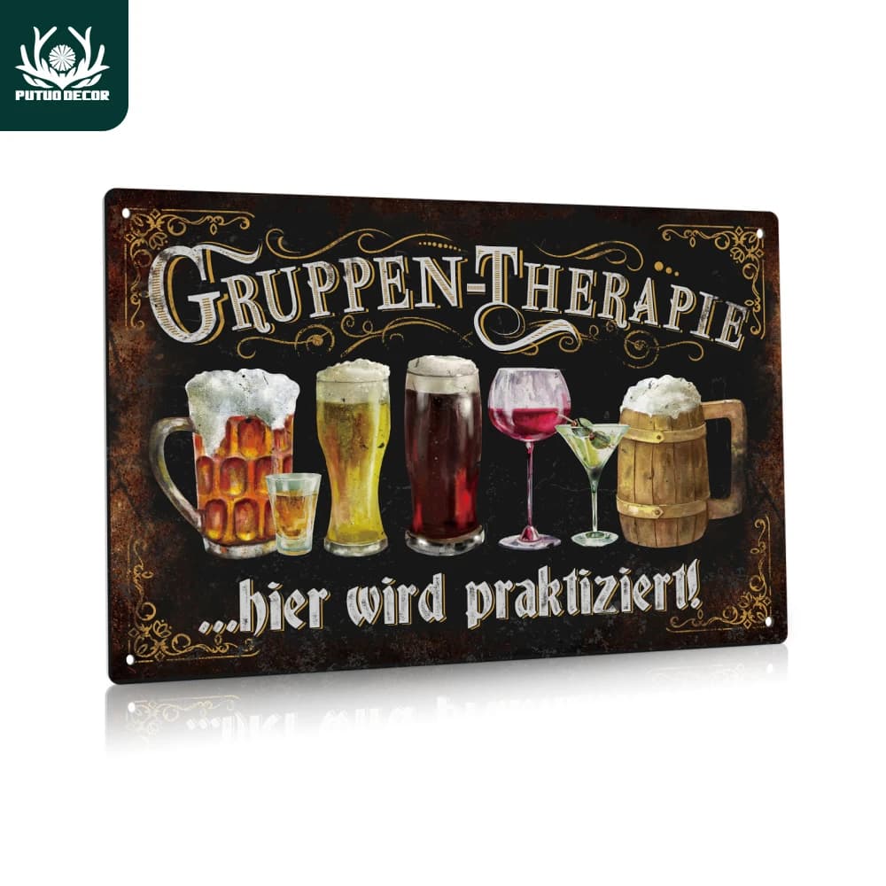 Putuo Decor 1pc Beer Metal Tin Sign, Gruppen-Therapie, Vintage Wall Art Decor for Home Bars Pubs Club Garage Man Cave