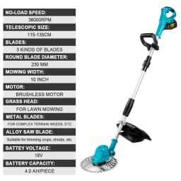 Gisam 10Inch Brushless Electric Lawn Mower Foldable Cutter Cordless Garden Grass Cutting Trimmer Tool For Makita 18V Battery Pin