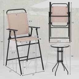 3 PCS Patio Bistro Set Folding Chairs Round Bar Table w/ 1.6" Umbrella Hole Yard