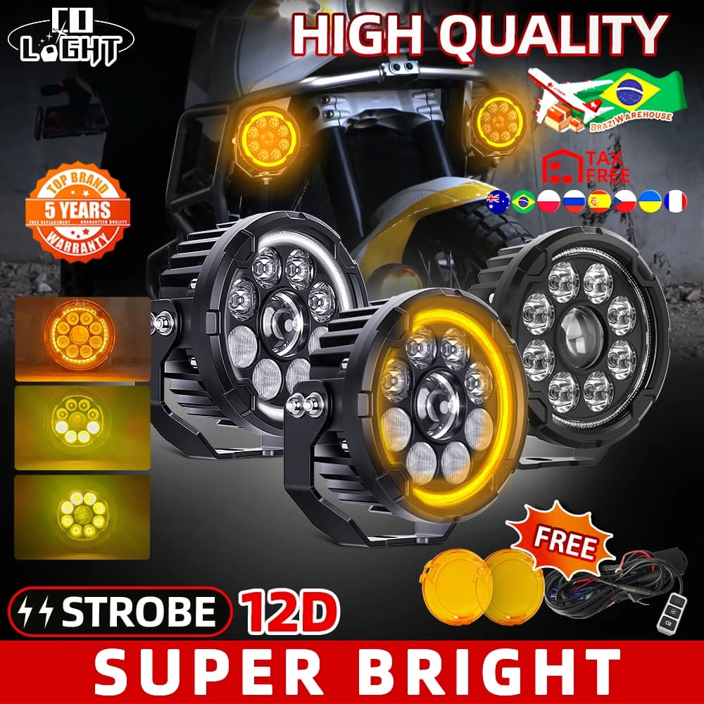 CO LIGHT offroad use Motorcycle 5 inch LED Work Light High Low Beam LED Auxiliary Lights Strobe 3500K 6500K For 4x4 Truck Dirt SUV 12V 24V