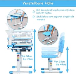 Children's Desk Height Adjustable, Student Desk with Lamp, Children's Furniture Tilt Adjustable, Choice of Colours (Light Blue)