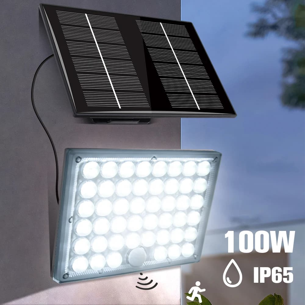 Solar LED Floodlight Outdoor Waterproof Spotlight Security Motion Sensor 3 Mode Wall Lighting Lamp for Garage Garden Buildings