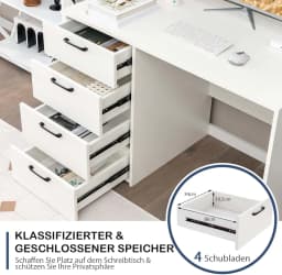 Desk with 4 Drawers,Computer Desk,Small Children's Desk,Modern Office Table,PC Table for Bedroom,Study,110 x 60 x 76cm