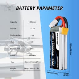 1/2pcs HRB 3S 11.1V 1800mah Lipo Battery 120C 3S RC Lipo With XT60 Connector for RC Car UAU Airplane FPV Drones