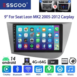 ESSGOO 9" 2DIN Android 14 Car Stereo Radio for Seat Leon MK2 1P1 05-12 Wireless Carplay Android Auto GPS Navi SWC FM BT WiFi RDS