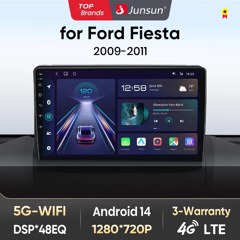 Junsun AI voice Wireless Carplay Android Auto radio For Ford Fiesta 2009 2010 2011 Car Intelligent Systems BT 2 din autoradio