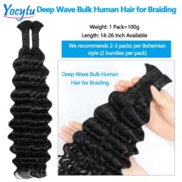 Deep Wave Bulk Human Hair For Braiding 18 20 22 Bulk Braiding 100% Human Hair No Weft For Braiding Wet And Wave Braiding Hair