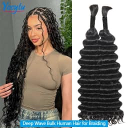 Deep Wave Bulk Human Hair For Braiding 18 20 22 Bulk Braiding 100% Human Hair No Weft For Braiding Wet And Wave Braiding Hair