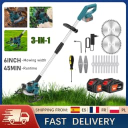 21V Electric Cordless Weed Wacker 3IN1 Lawn Edger/Trimmer/Mower 6“ 90° Blade Adjustable Handle Grass Trimmer Garden Power Tool