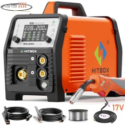 HITBOX MIG Welding Machine 220V 200 Amps 7 in 1 Stick ARC MMA Gasless/Gas MIG Lift TIG Spot Welder Support Spool Gun Single Pulse Aluminium Welder Large LED Digital Screen Inverter Welding Tool