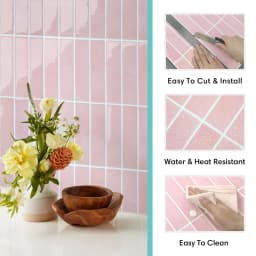 10 PCS Pink Tile Stickers, 30.5×30.5 cm, Vinyl Self-Adhesive, Easy to Install, Bedroom & Kitchen Wall Decor