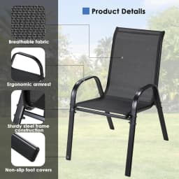 3 Pieces Patio Furniture Set Outdoor Stackable High-back Chairs and Glass Coffee Table for Lawn, Garden, Balcony, Poolside