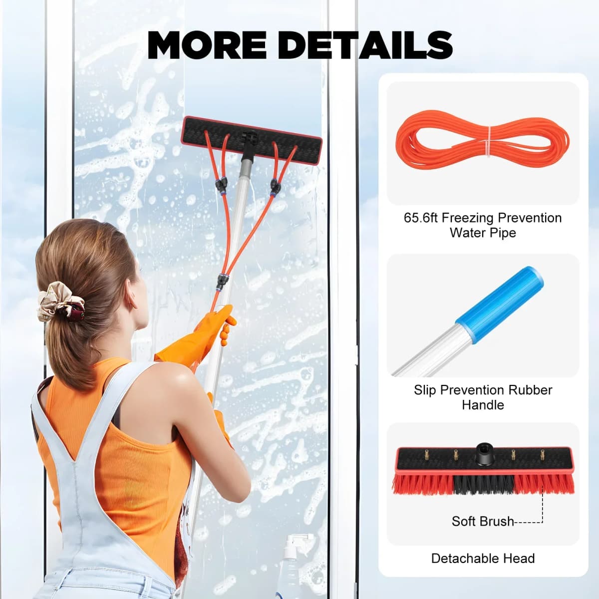 26 Feet Reach Solar Panel Cleaning Brush & Pole Water Fed Pole Kit,Suitable for Windows ,Solar Photovoltaic Panel Cleaning