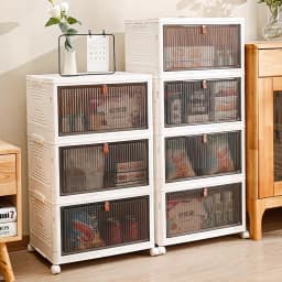 3 Tier Storage Box with Lid, 20L*3 Plastic Boxes Storage, Foldable Storage Containers Storage Boxes with Doors and Wheels