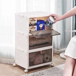 3 Tier Storage Box with Lid, 20L*3 Plastic Boxes Storage, Foldable Storage Containers Storage Boxes with Doors and Wheels