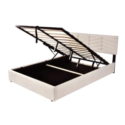 Upholstered Bed 140*200 with Lattice + Headboard, Height Adjustable Headboard Large Storage Space, for Adults Teenagers Bedroom