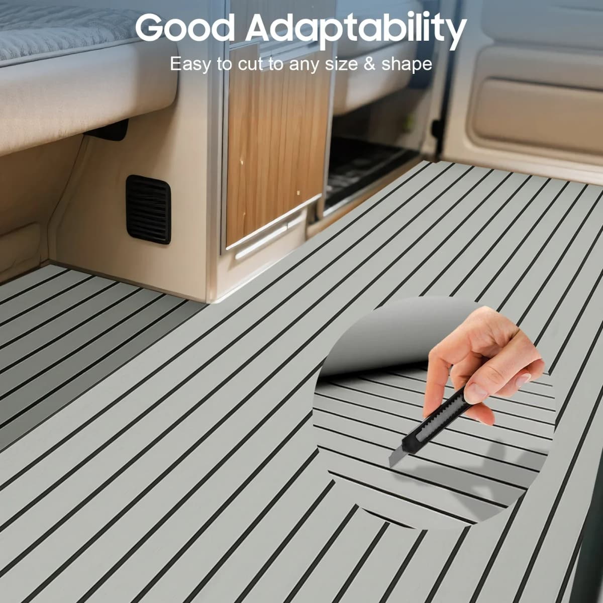 94''x 35'' EVA Foam Teak Flooring Mat Anti-Slip Marine Boat Yacht Decking Sheet Striped Carpet Self-Adhesive Faux Teak Floor Mat