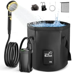 Portable Camping Shower with Rechargeable Pump 6000mAh and 20L Foldable Bag Outdoor Shower Kit for Travel, Garden & Car Wash
