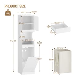 Bathroom Cabinet with Laundry Basket, Tall Bathroom Cabinet, Laundry Bag, with Foldable Laundry Basket, Door and Drawer