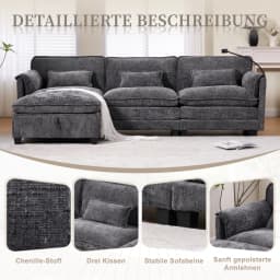 Modern 2-Seater Chenille Sofa Memory Foam Filling with USB Charging Port Side Pocket Phone Holder Modular Stools Living Room