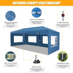 3x6m Folding Gazebo Party Tent With 6 Sidewall Pop Up Garden Canopy Awning UV 50+ Height Adjustable For Beach Wedding Camping
