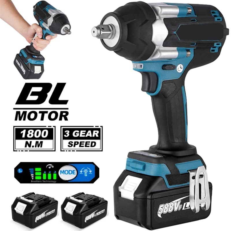 1800N.M 1/2" Brushless Impact Wrench for Makita 18V, Cordless Lithium Battery Power Tool, Heavy Duty for Nut Bolt, Car Repair