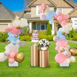 2-Size Half Balloon Arch Stand Kit-Bendable Brackets&Aluminum-Plastic/Iron,Stable Water Bags&30 Clips,Manual Pump&Complete Parts