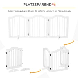 Dog barrier, safety gate, dog gate, configuration gate, 3-piece with two support feet, stable, foldable, MDF, white