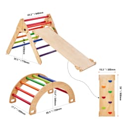 SucceBuy Pikler Triangle Set 5 in 1 Toddler Climbing Toys Indoor Playground Toddlers 1-3 Years Large Size Wooden Climbing Set