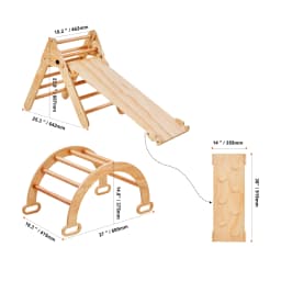 SucceBuy Pikler Triangle Set 5 in 1 Toddler Climbing Toys Indoor Playground Toddlers 1-3 Years Large Size Wooden Climbing Set