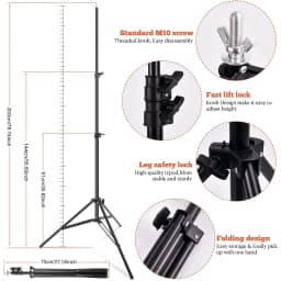 2x2m Adjustable Stainless Steel Background Stand, Background Support System with 6 Clips+2 Sandbags for Photo Wall Photography