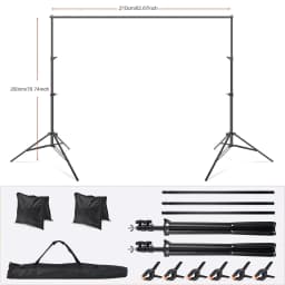 2x2m Adjustable Stainless Steel Background Stand, Background Support System with 6 Clips+2 Sandbags for Photo Wall Photography