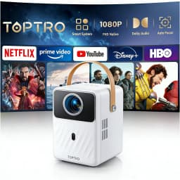 TOPTRO Projector Android 9.0 1080P 380ANSI Portable Projetor 1280*720P Auto Keystone Electric Focus Built-in Battery Home Cinema